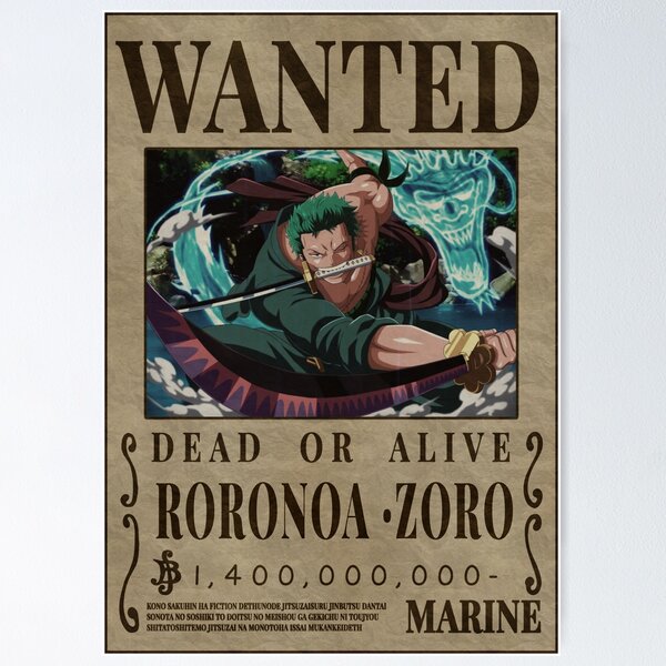 One Piece Poster Wanted Roronoa Zoro - Posters buy now in the shop