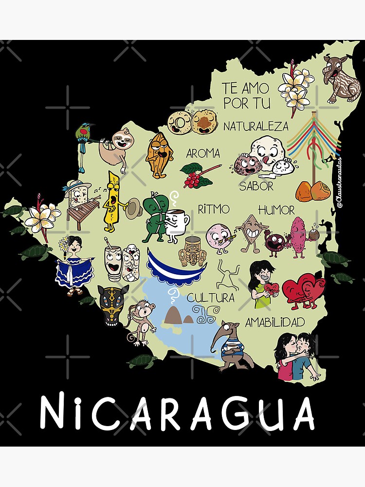 Nicaragua map, black background Greeting Card for Sale by