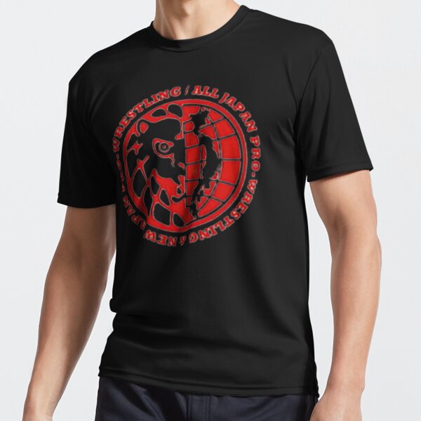 New Japan Pro-Wrestling Lion Mark Logo on Red Baseball T-shirt