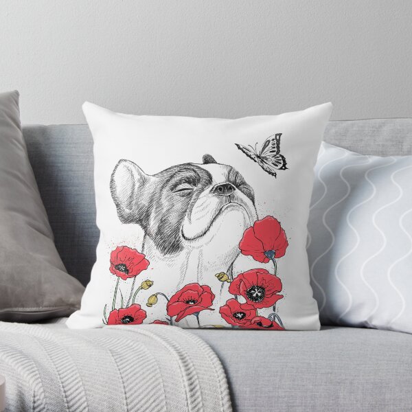 Pug in flowers Throw Pillow
