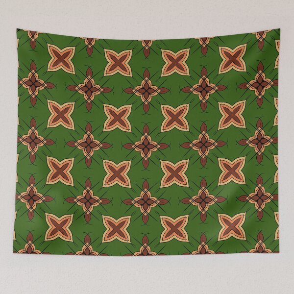 Item preview, Unique hand drawn geometric repeating pattern with green background - WelshDesigns designed and sold by welshdesigns.