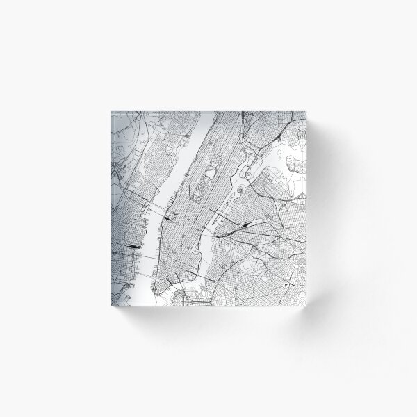 New York White Map Acrylic Block