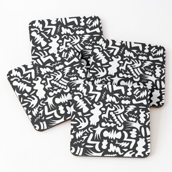 Item preview, Bichromatic simple and wavy bone shapes pattern in black and white designed and sold by ambrojit.