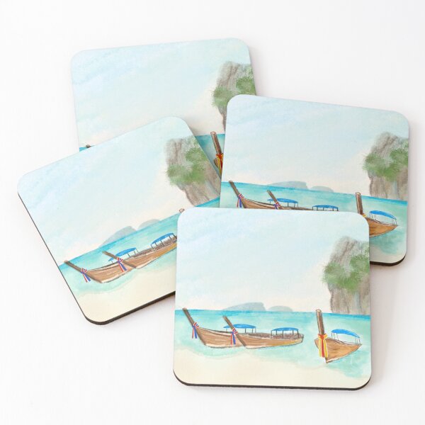 Item preview, Thai Long Tail Boats Digital Watercolor Painting Koh Phi Phi  designed and sold by RegalitosParaTi.