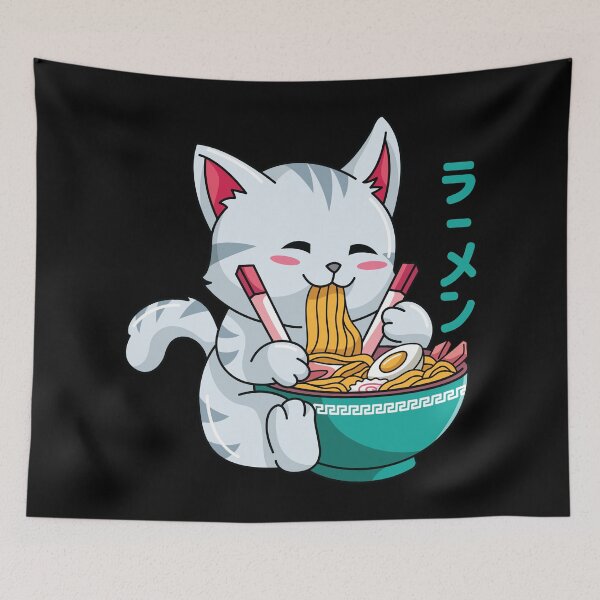 Item preview, Kawaii Cat Eating Ramen Noodles designed and sold by spacedowl.