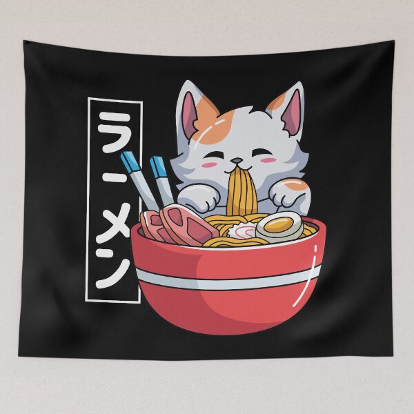 Item preview, Kawaii Neko Eating Ramen Noodles designed and sold by spacedowl.