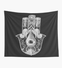 Hamsa of Sacred Waters | Black and White Wall Tapestry