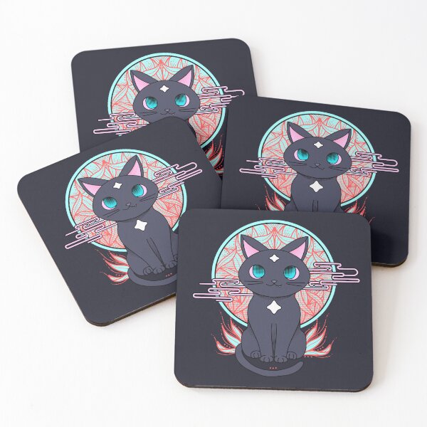 Item preview, Cute anime black cat illustration with white stars. Cyberpunk manga cat. designed and sold by ChrisiMM.