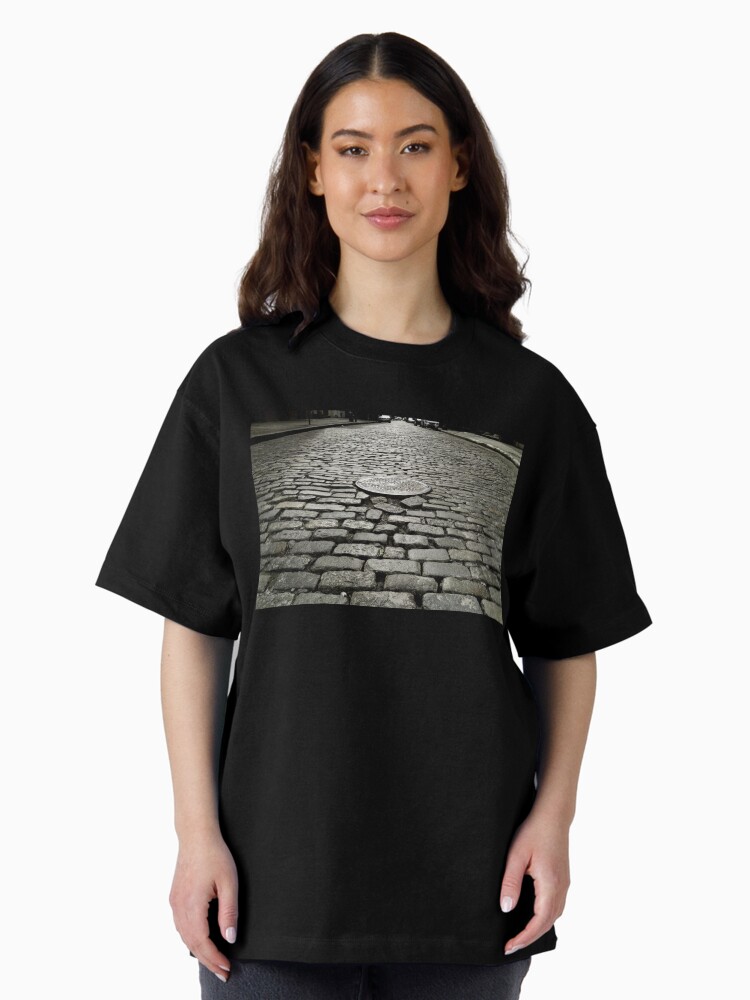 Thumbnail 1 of 7, Oversized T-Shirt, Soho Cobblestone Black and White NYC Art designed and sold by OneDayArt.
