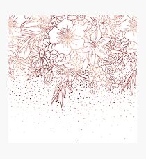 Rose gold hand drawn floral doodles and confetti design Photographic Print