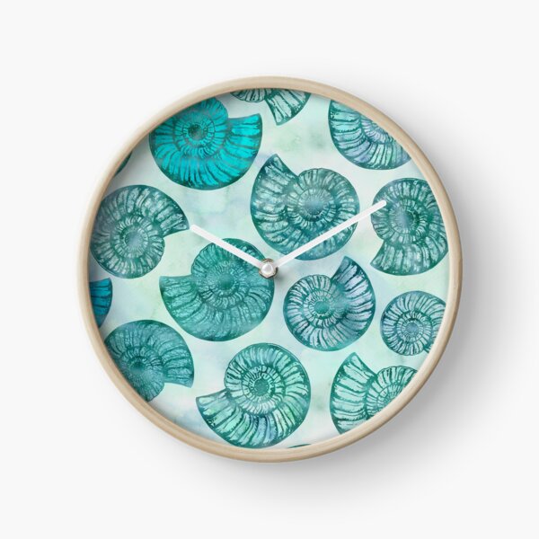 Scintillement sous-marin Shell paysage en turquoise, aqua et sarcelle Horloge