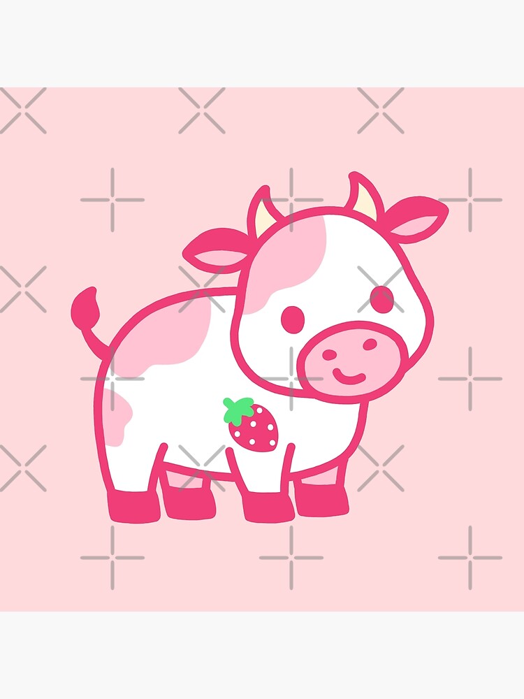 Art Print Strawberry cow 8x8 Art Print - cute Kawaii pink cow