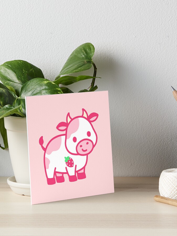 Art Print Strawberry cow 8x8 Art Print - cute Kawaii pink cow