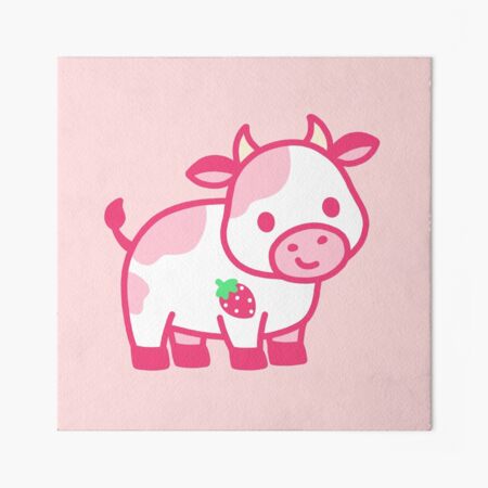 Art Print Strawberry Cow 8x8 Art Print Cute Kawaii Pink Cow , Strawberry Cow  