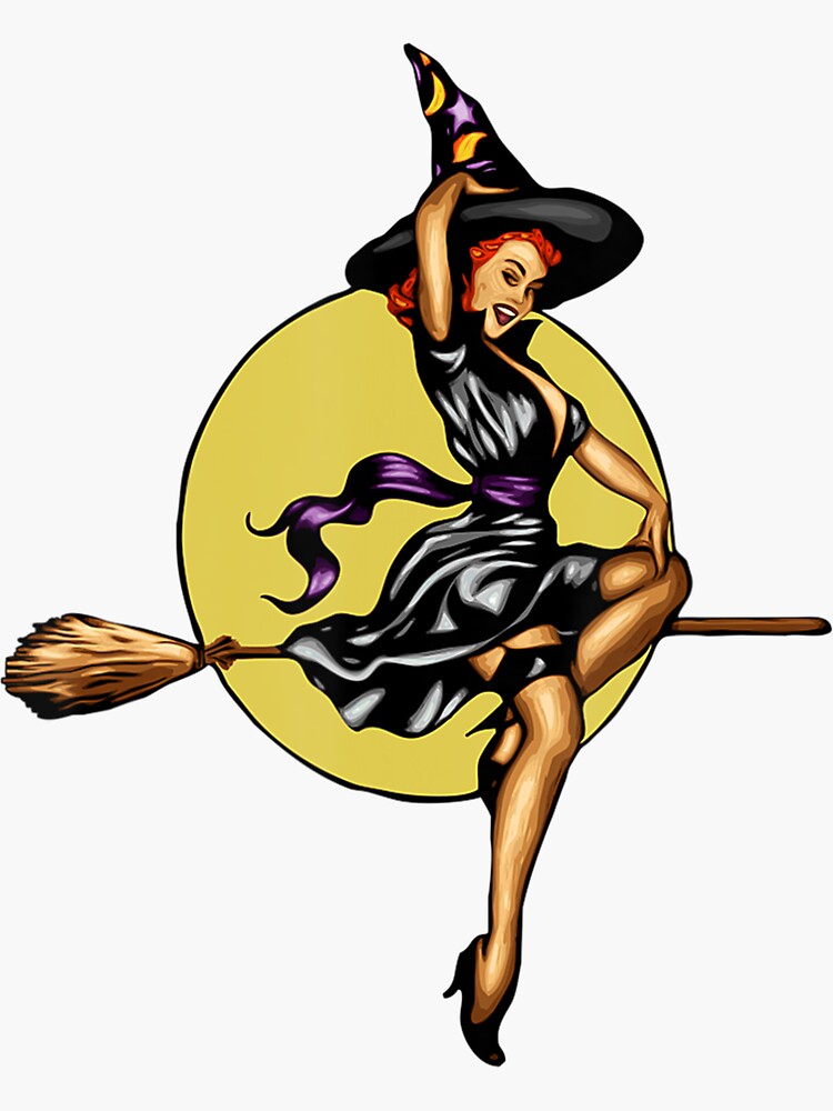 Vintage Witch Halloween Pinup Girl Sticker For Sale By Anetadesign04