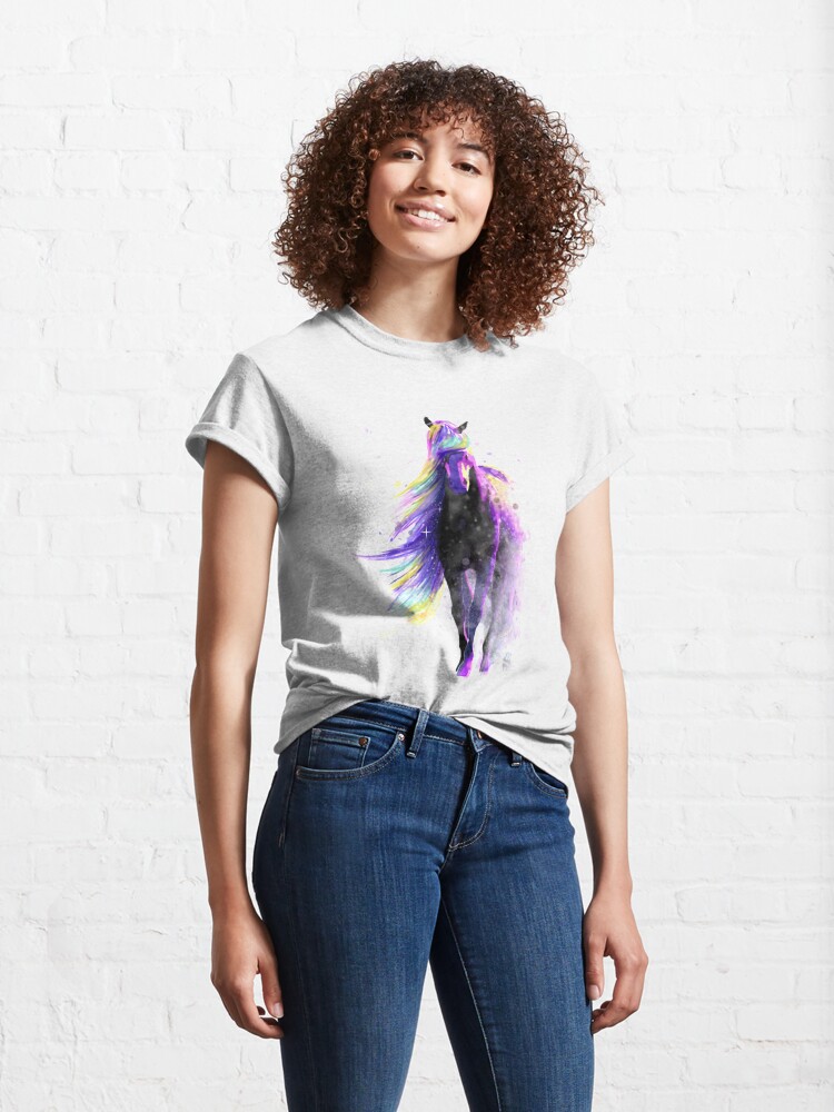 Alternate view of Magical Watercolor Galaxy Horse Illustration Classic T-Shirt