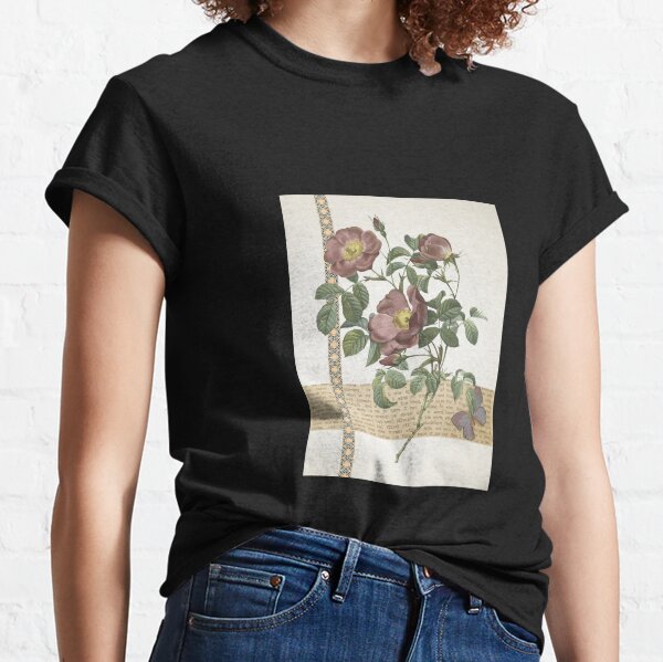 Vintage Botanic Print, Vintage Red Flower, Vintage Floral Print Classic T-Shirt