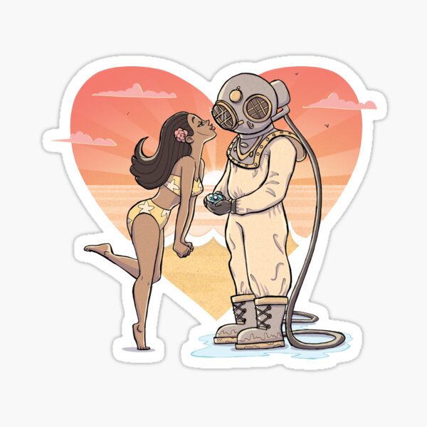 Say it with Antique Breathing Apparatus - Diver and his Love Sticker