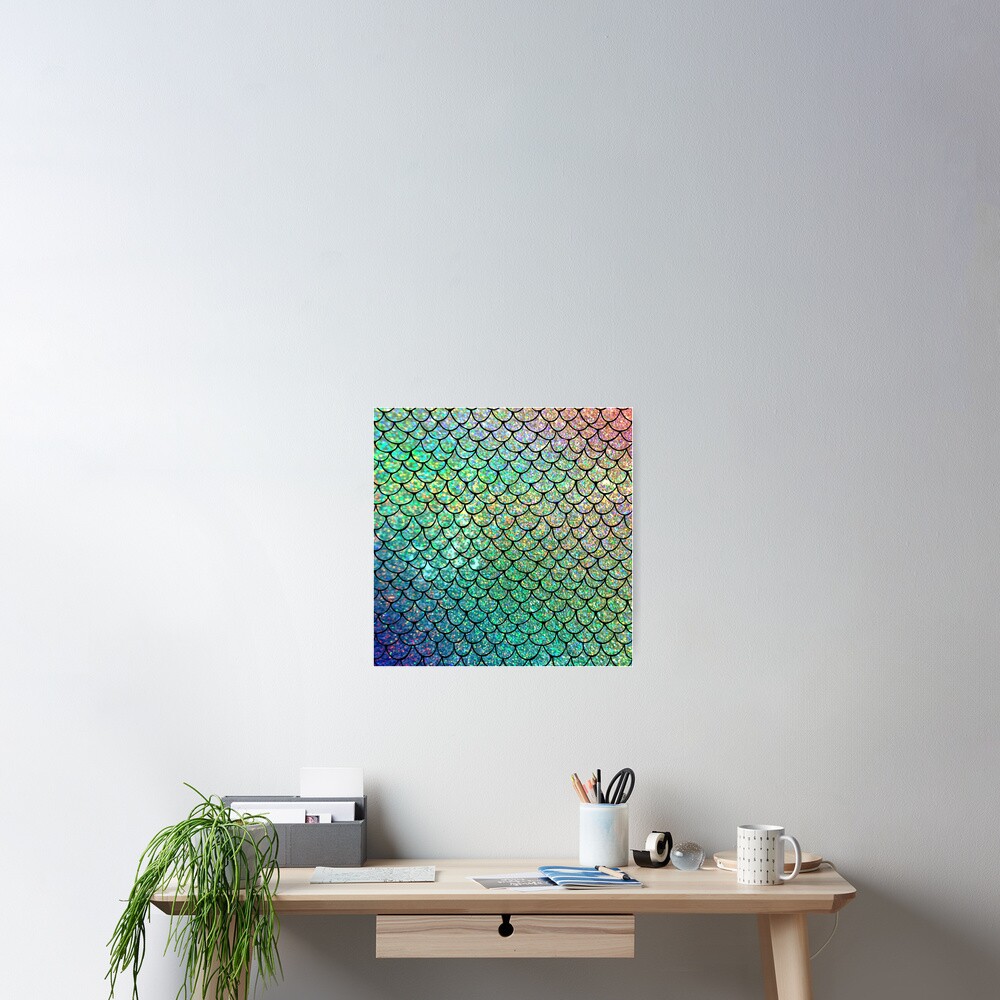 Colorful Glitter Mermaid Scales Poster