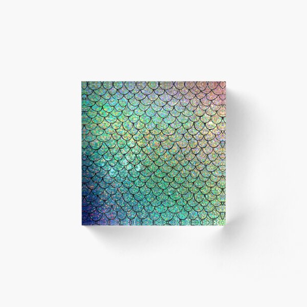 Colorful Glitter Mermaid Scales Acrylic Block