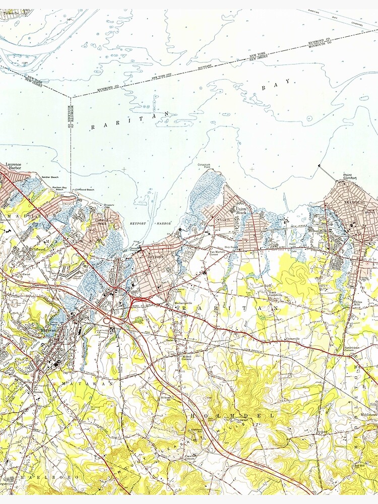"Keyport, Union Beach & Keansburg NJ Map (1954) " Canvas Print for Sale