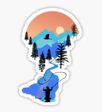 Fly Fishing Mountain Sunset by TeeCreations Sticker