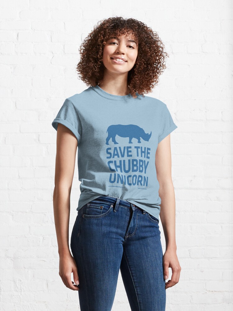 Thumbnail 4 of 7, Classic T-Shirt, Save The Chubby Unicorn - Blue designed and sold by Save The Chubby Unicorn #RhinoConservation.