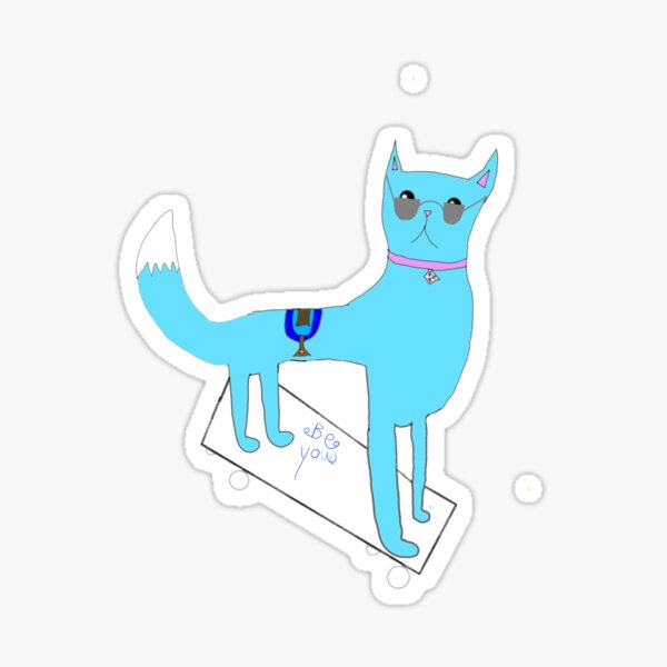 Blue Cat on Skateboard Sticker