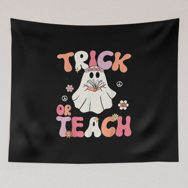 Item preview, Groovy Halloween Trick or Teach Retro Floral Ghost Teacher designed and sold by Gabeporte.