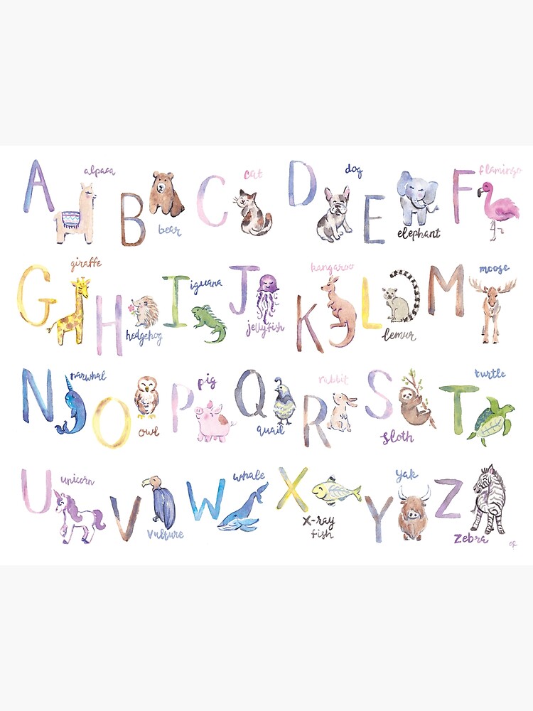 Alphabet Animals in Watercolor Photographic Print