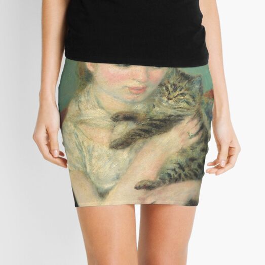 Woman with a Cat Oil Painting by Auguste Renoir Mini Skirt