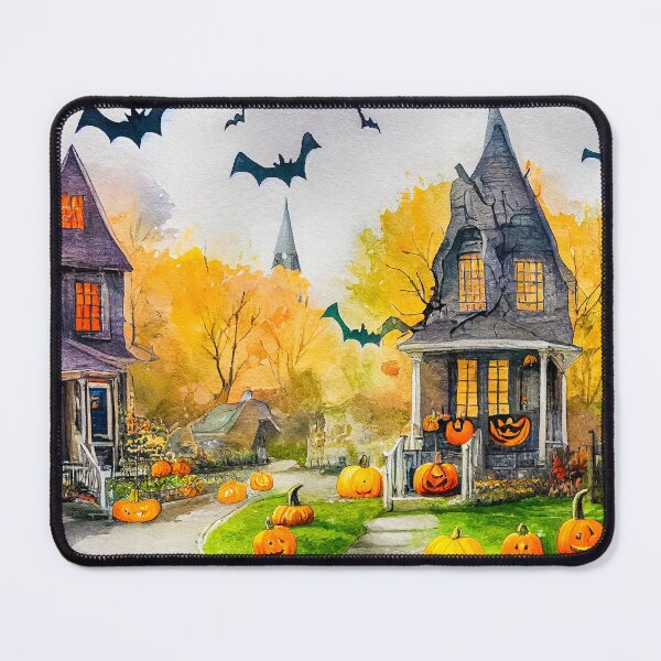 Item preview, Adorable Cottage Homes Decorated for Halloween in Water Color designed and sold by The Oracle of Surrealism Sublime Consciousness.
