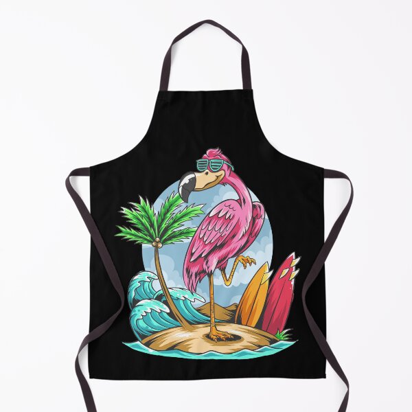 Item preview, summer flamingos on the beach with coconut trees and surf boards designed and sold by MatSa007.