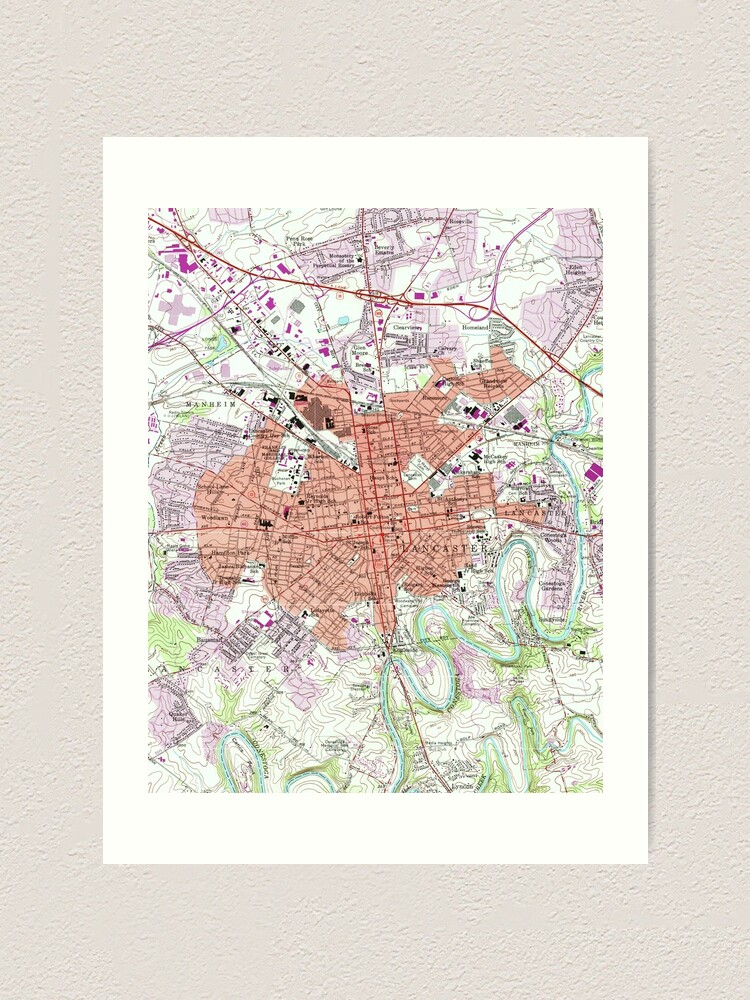 "Vintage Map of Lancaster Pennsylvania (1956) 2" Art Print by