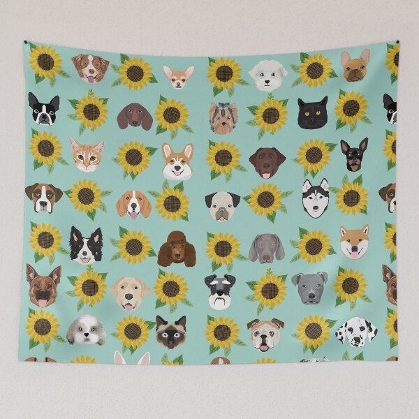 Item preview, Dog and cats sunflowers floral pet pattern dog breeds cat breeds art designed and sold by PetFriendly.
