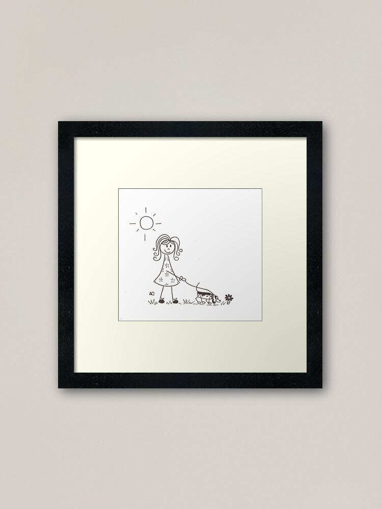 Alternate view of Stick figure walking her dog Framed Art Print