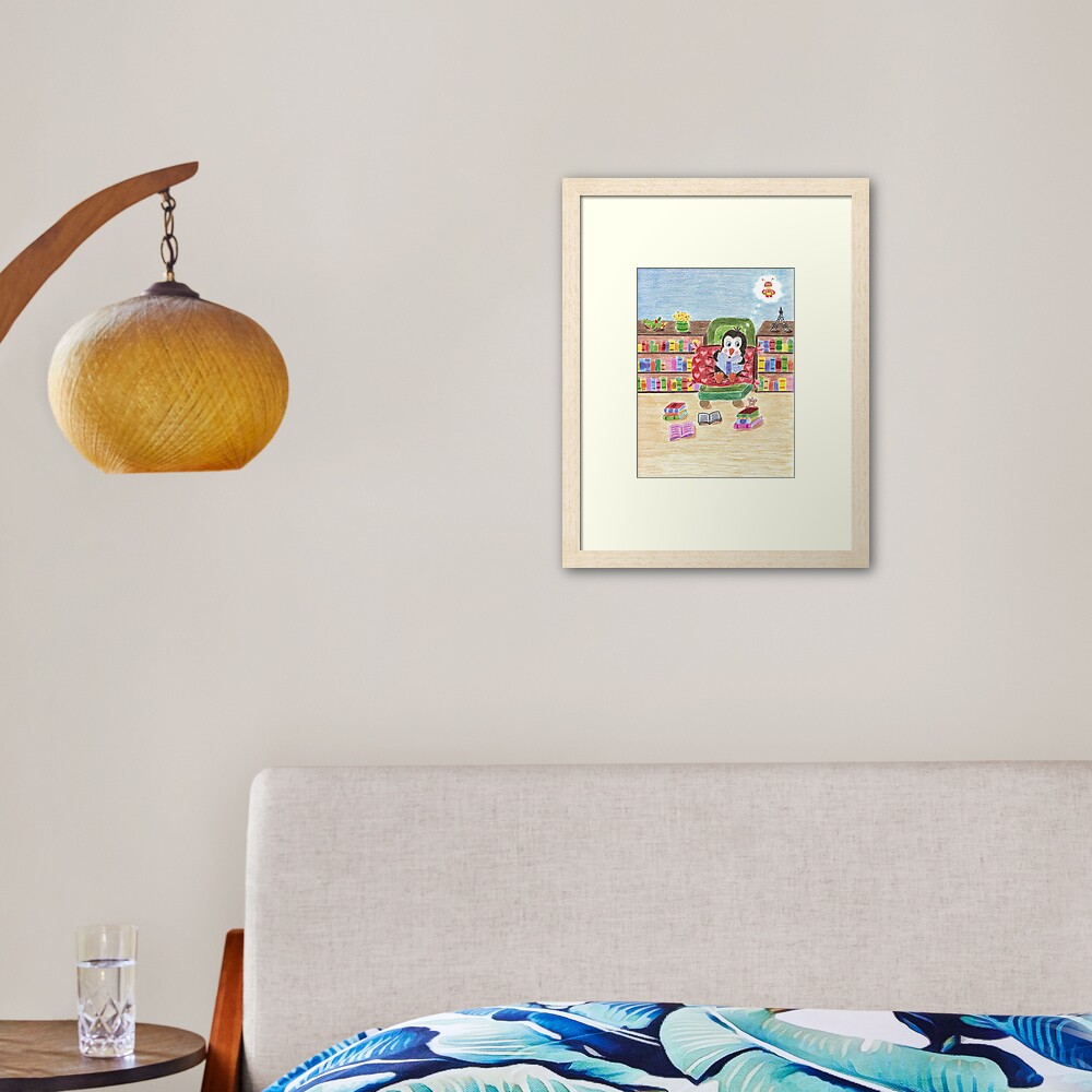 Smart Reading Penguin Framed Art Print