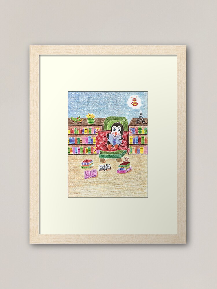 Alternate view of Smart Reading Penguin Framed Art Print