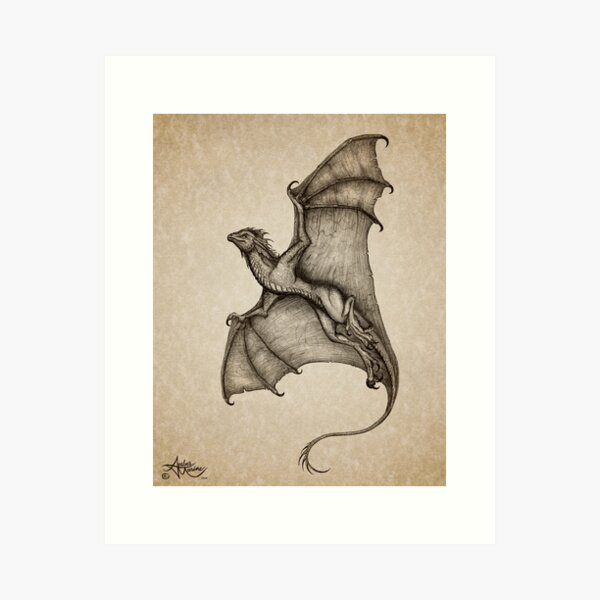 "Hurricane Wyvern" by artist Amber Marine ~ (Copyright 2016) ~ Ink & Graphite Dragon Art Art Print