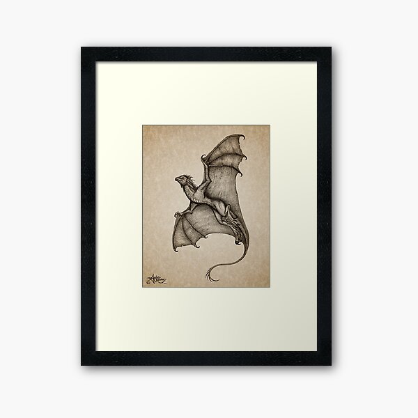 "Hurricane Wyvern" by artist Amber Marine ~ (Copyright 2016) ~ Ink & Graphite Dragon Art Framed Art Print