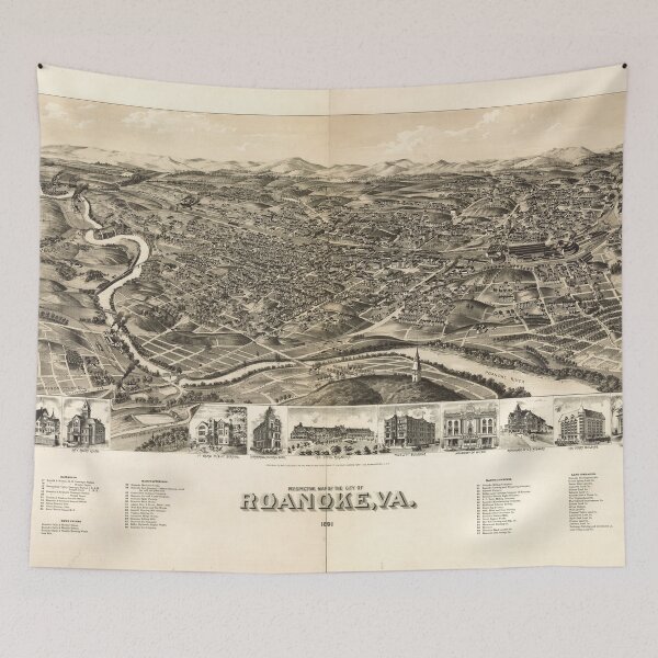 Item preview, Vintage Pictorial Map of Roanoke Virginia (1891)  designed and sold by BravuraMedia.