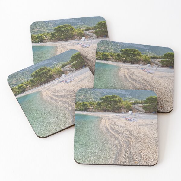 Item preview, Beautiful shore of the Adriatic Sea. Bay view with beach and deck chairs. Sunrise. designed and sold by anytka.