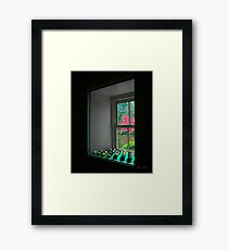 The Red Mill Thru the Window Framed Print