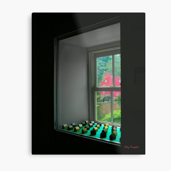 The Red Mill Thru the Window Metal Print