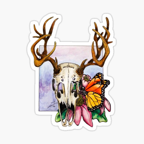 Deer Skull & Butterfly Sticker