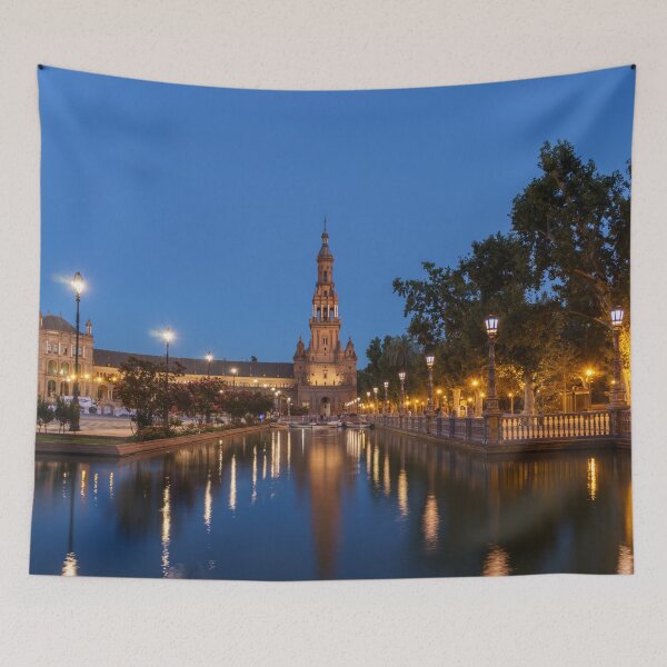 Item preview, Andalusian Night Magic - Blue Hour at Plaza de Espana in Seville Spain designed and sold by Georgia Mizuleva.