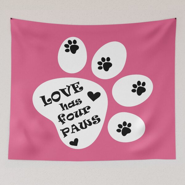 Item preview, Love has four paws - Text illustration on Pink designed and sold by pixelspantry.