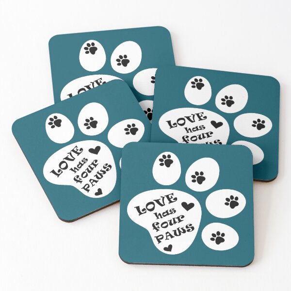 Item preview, Love has four paws - Text illustration on Dark Turquoise designed and sold by pixelspantry.