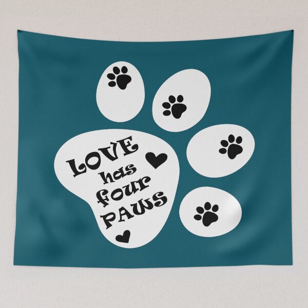 Item preview, Love has four paws - Text illustration on Dark Turquoise designed and sold by pixelspantry.