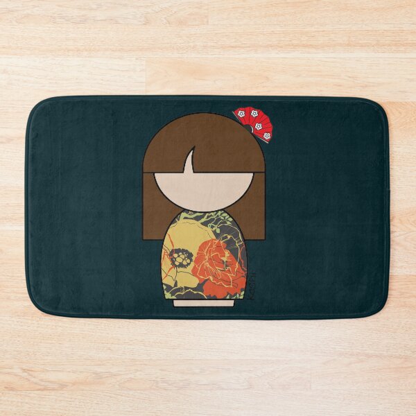 Item preview, Japanese Kokeshi Doll in Yellow and Orange Floral Print173 designed and sold by BareNakedNutes.